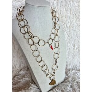 Mercedes Salazar Necklace Gold Open Loop Chain Heart Chili Pepper Charm 36" Love